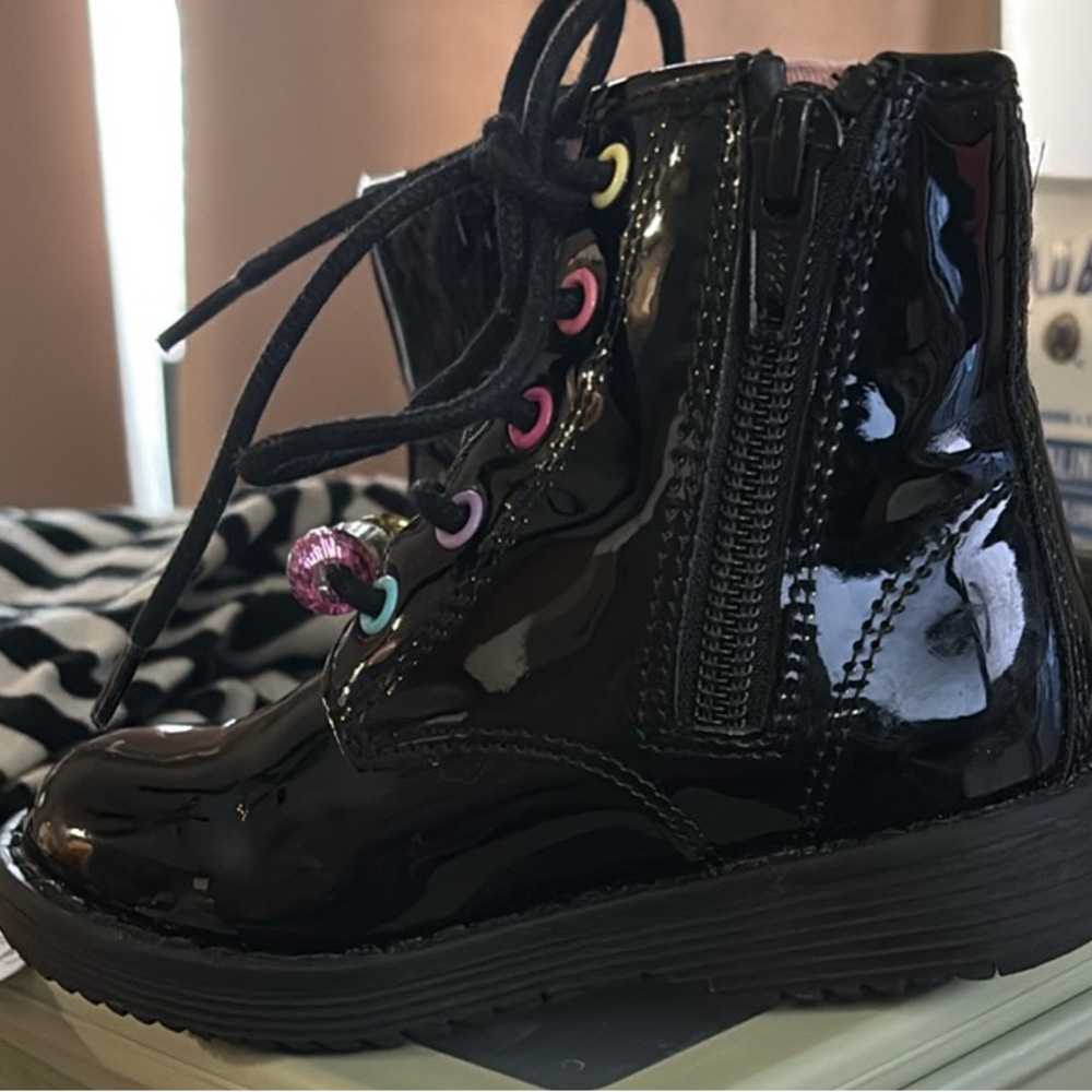 The Children's Place Shiny Black Boots with Colorful Eyelets